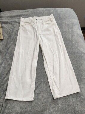H&M Divided White Wide Leg Pants Women’s Size 14 Boho, Beach, Summer, Minimal
